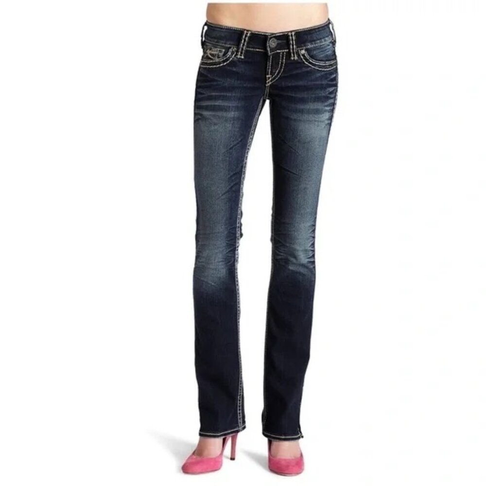 SILVER McKenzie Dark Wash Contrast Seam Slim Skinny Jeans Mid-Rise Women's sz 24